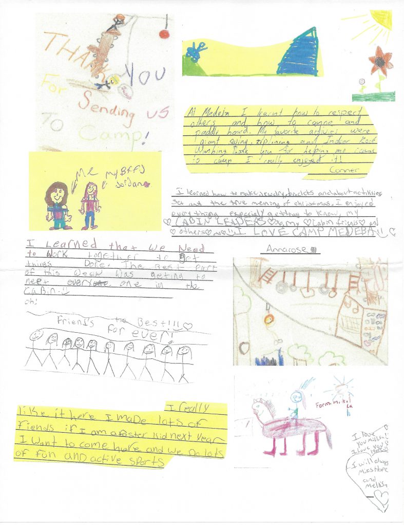 A collection of drawings and letters created by children to thank the donors at the KHCF