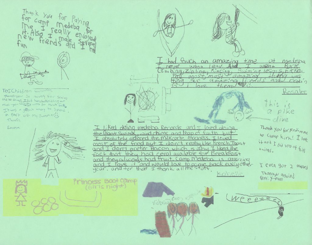 A thank you letter to the donors at the KHCF for sending a child to camp