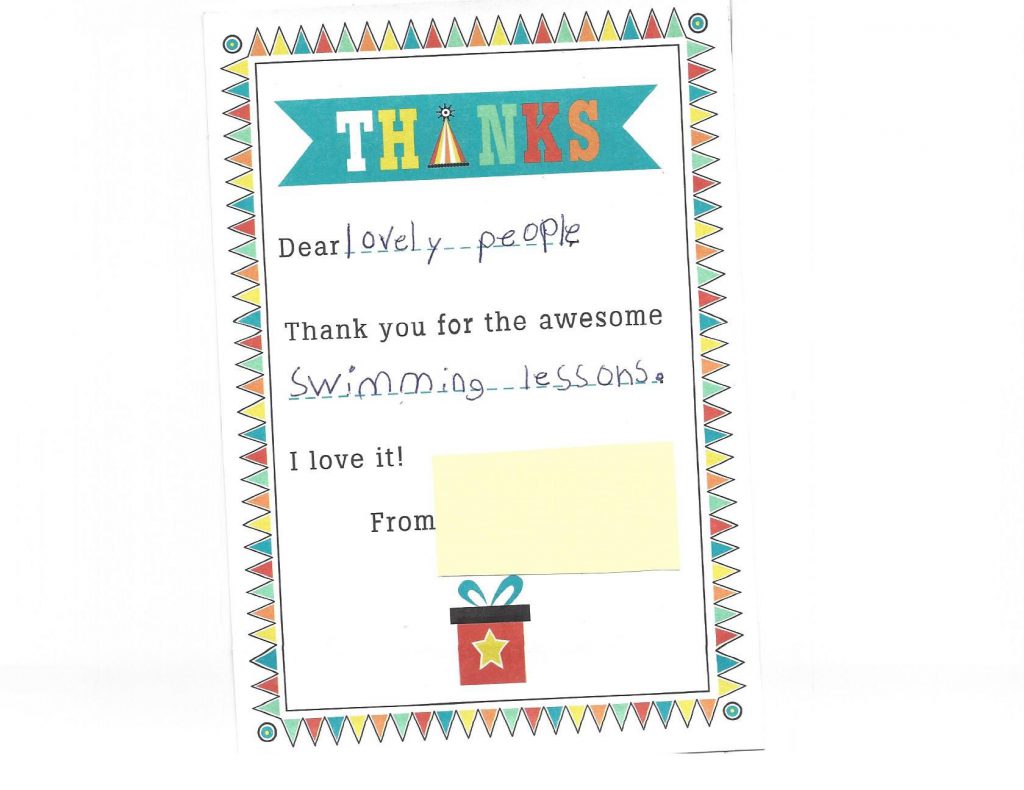 A letter to donors from a child that reads "Dear lovely people"