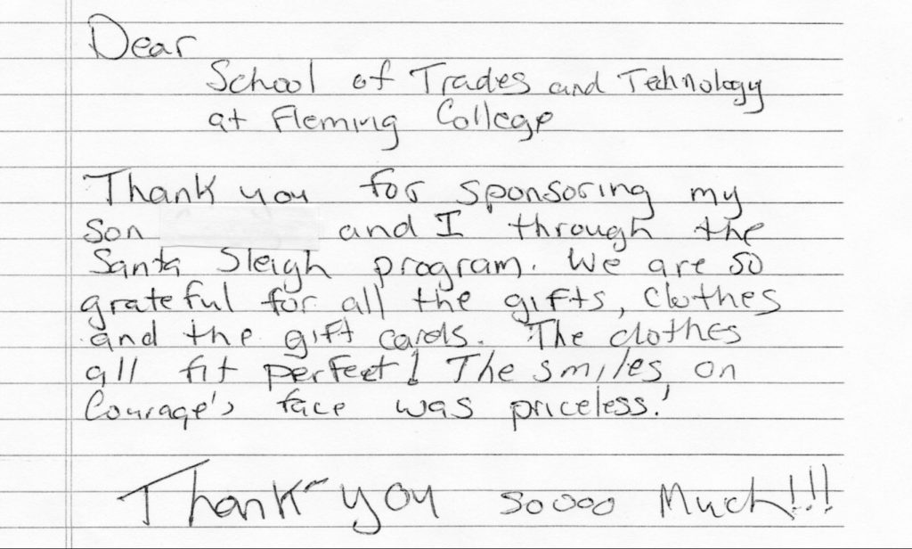 A thank you letter from a parent.