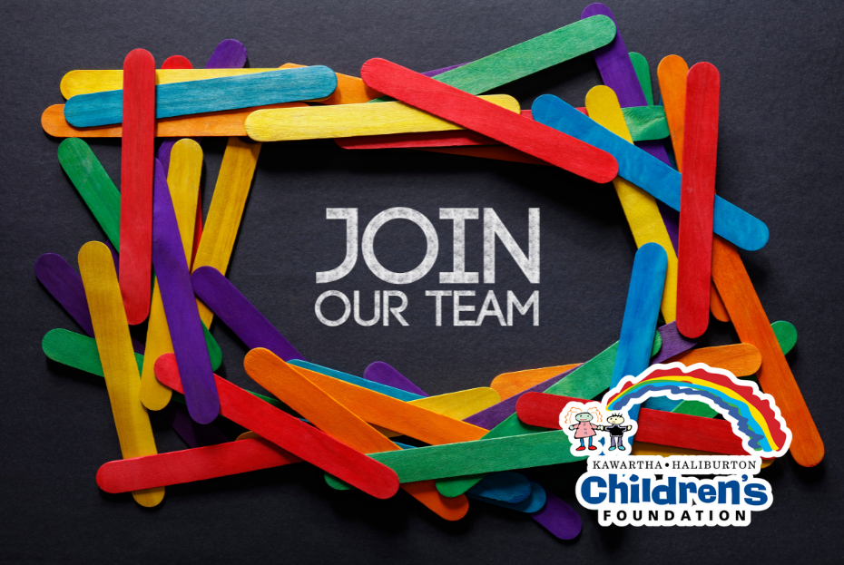 The words JOIN OUR TEAM written in white on a black background, surrounded by a circle of popsicle sticks of various colours. The KHCF logo is in the bottom right corner.