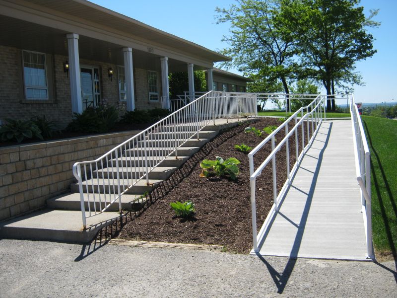 Image of accessibility ramp at front entry to Peterborough office.